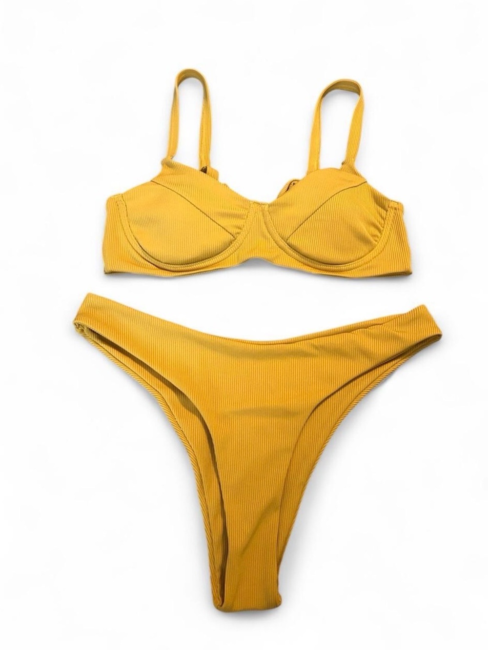 Zaful Yellow Ribbed Bikini Set